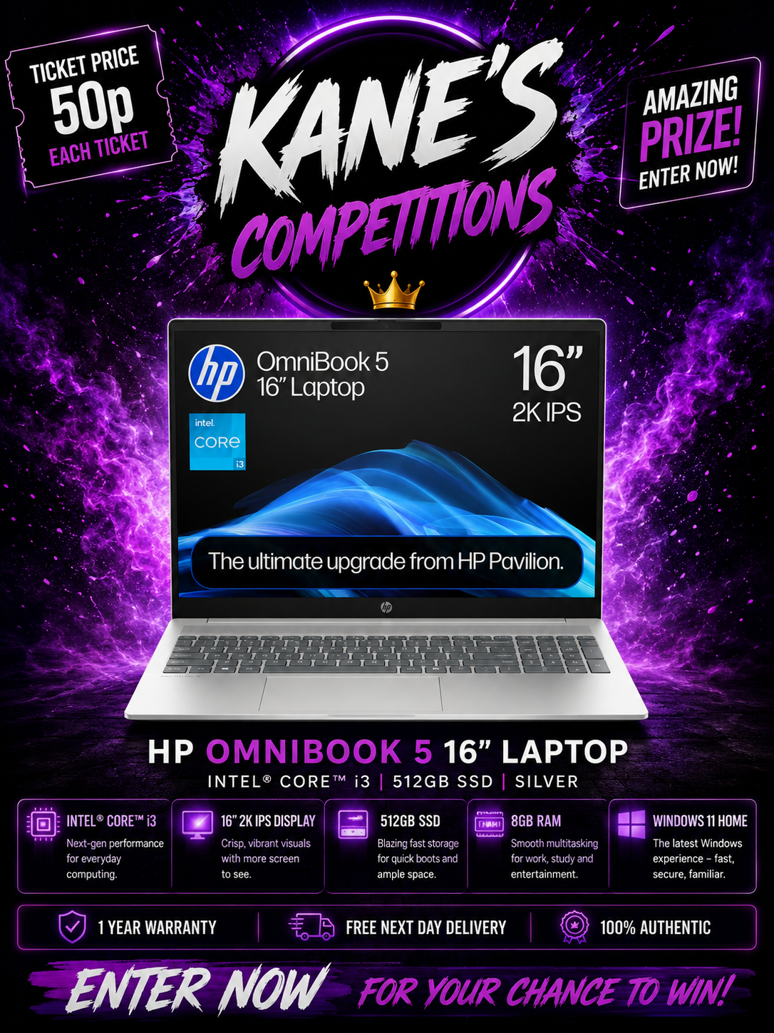 HP OmniBook 5 16" Laptop - Intel® Core™ i3, 512 GB SSD, Silver